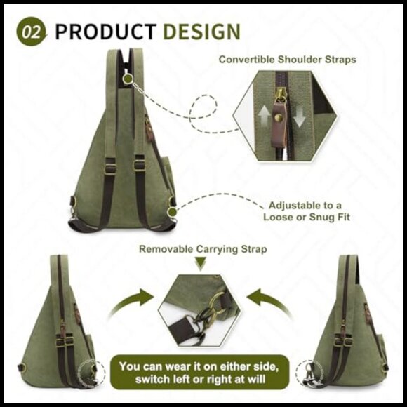 Vintage Canvas Sling Bag Convertible Crossbody Backpack Chest Bag Travel Hiking main image 4